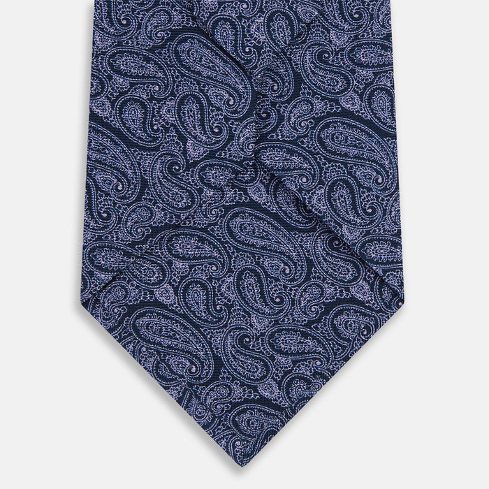 Navy Paisley Printed Silk Tie Image 2