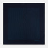 View 3 of product The Navy and Blue Stripe Silk Pocket Square by Turnbull & Asser features vertical blue pinstripes, is crafted from silk with hand-rolled edges, and is finished with the brand's logo printed in blue at the lower right corner.