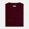 View 7 of product The Turnbull & Asser Burgundy Cashmere V-neck Jumper is shown on a white background.