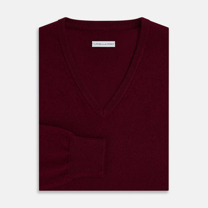 Burgundy Cashmere V-neck Jumper Image 6