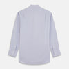View 5 of product The Turnbull & Asser Lilac Silk Regular Fit Flaxton Shirt features long sleeves, a classic collar, white buttons, and a curved hem, shown laid flat on a white background.