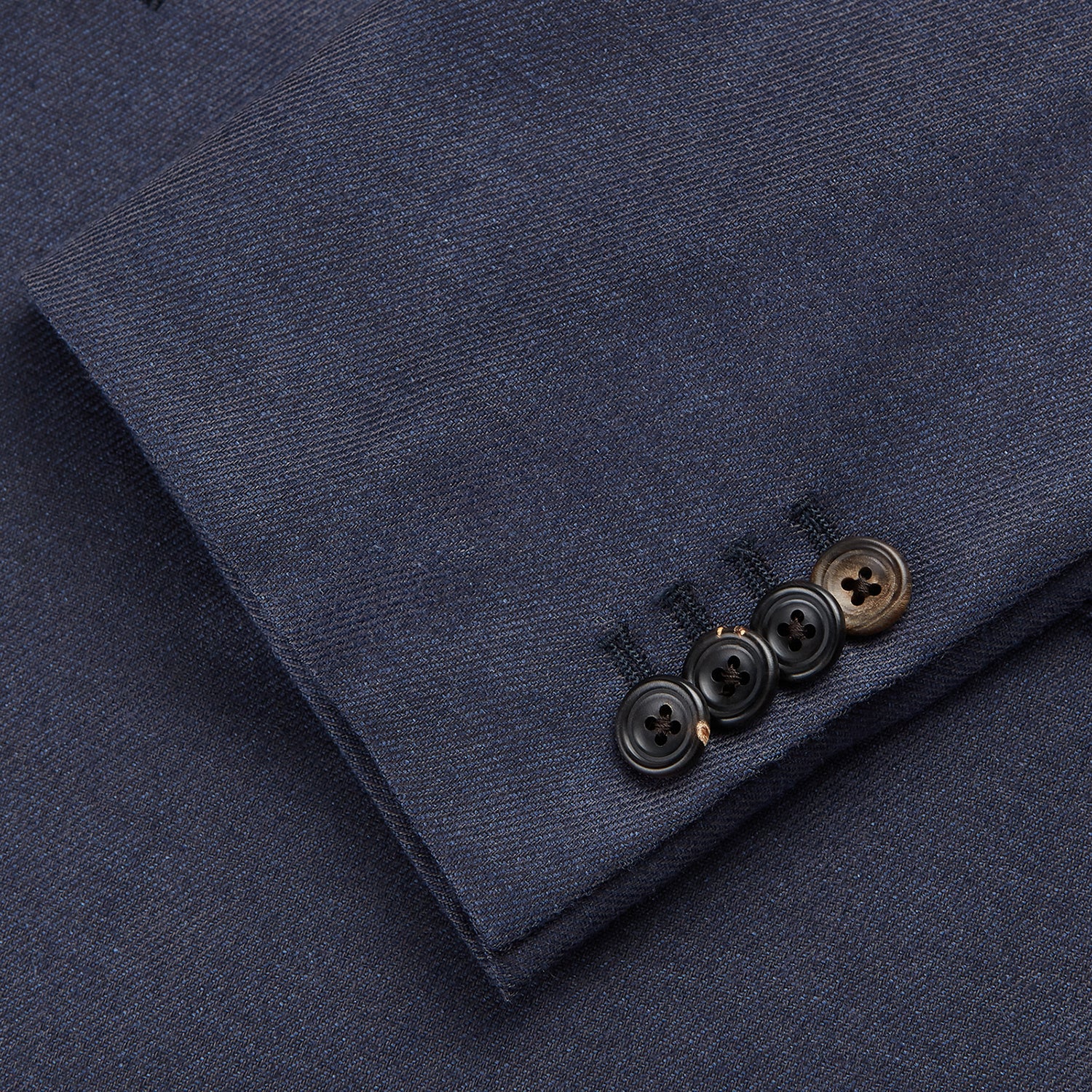 View 3 of product The Turnbull & Asser Navy Wool Blend Barrington Blazer features a notched lapel, single-button closure, three front pockets, and sleeve button accents, shown against a plain white background.