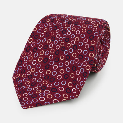 Pink and Navy Circle Burgundy Silk Tie