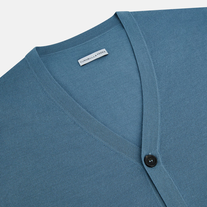 Pale Blue Fine Merino V-Neck Cardigan Image 1