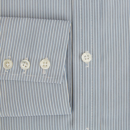 Blue and Brown Ticking Stripe Mayfair Shirt Image 3