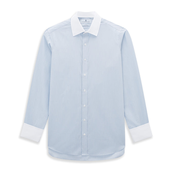 Sky Blue Ripple Double Pinstripe Shirt with Contrast Collar and Cuffs Image 6