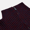 View 3 of product The Turnbull & Asser Burgundy Mullion Half Zip Rib Cashmere Jumper features a high collar and half-zip front in dark red and navy cashmere, shown laid flat on a white background—ideal for an elevated casual look.