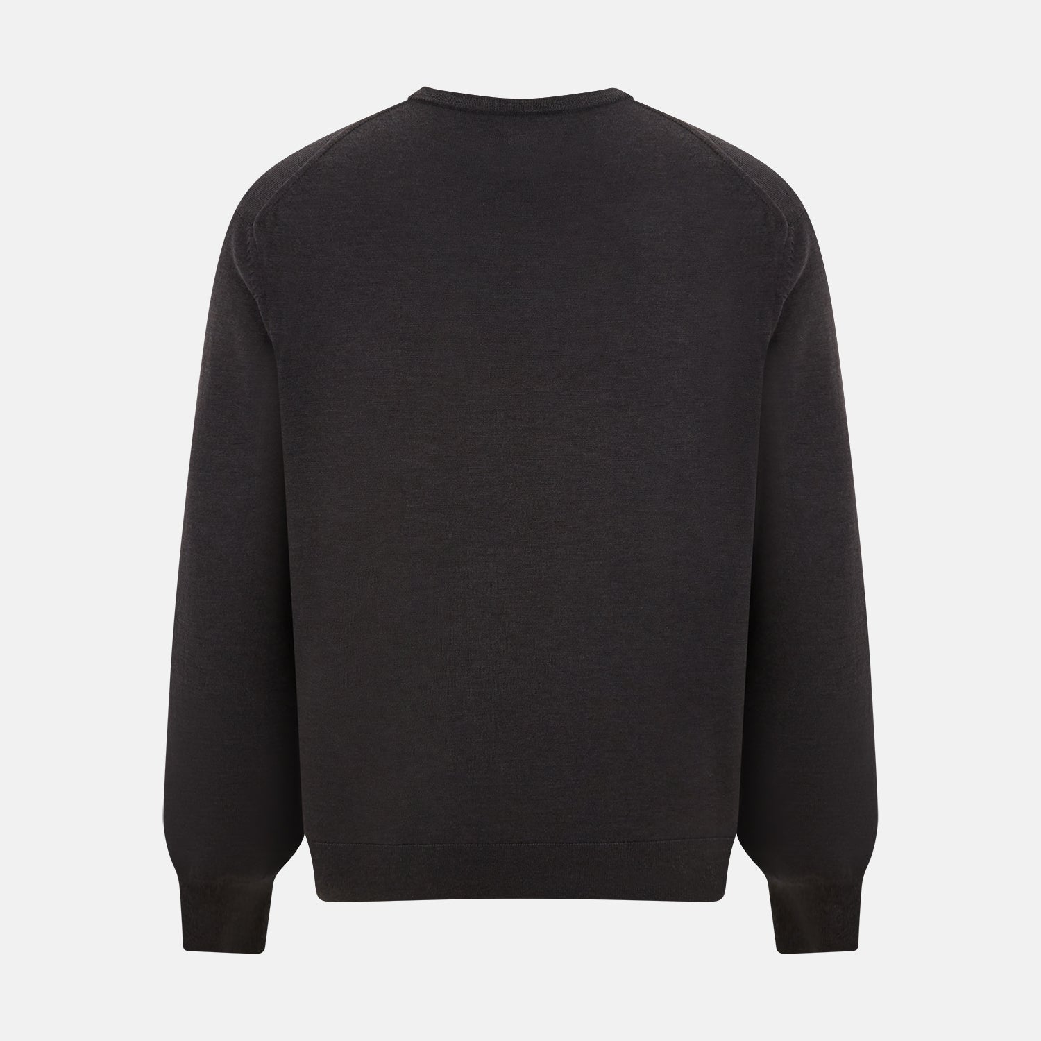 View 3 of product The Turnbull & Asser Charcoal Grey Merino V Neck Jumper is a classic long-sleeve knit with ribbed cuffs and hem, featured in our knitwear collection and shown against a white background.