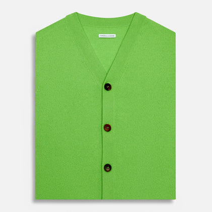 Lime Green Fine Merino V-Neck Sleeveless Cardigan Image 3