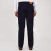 View 3 of product Turnbull & Asser Navy Moleskin Trousers featuring straight-leg design, front and back pockets, button closure, and belt loops, showcased on a plain white background.
