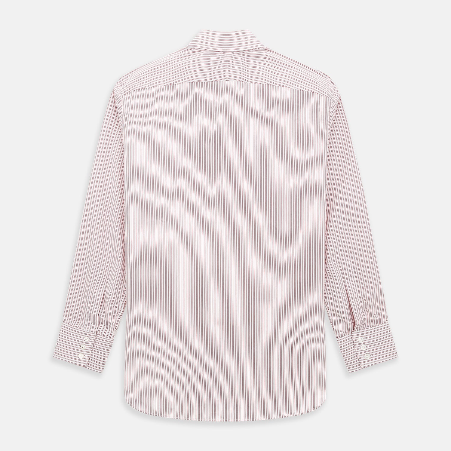 View 3 of product The Red Ticking Stripe Westminster Shirt by Turnbull & Asser features long sleeves, a button-up front, and vertical red and white stripes, shown flat on a white background.