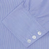 View 6 of product The Turnbull & Asser Blue Hairline Stripe Shirt features a T&A collar, 3-button cuffs, and subtle stripes, displayed neatly folded against a plain white background.