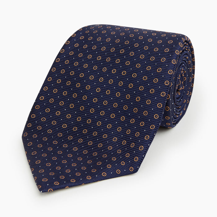 Navy and Brown Circle Silk Tie Image 4