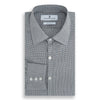 View 8 of product The Turnbull & Asser Grey and White Micro Check Westminster Shirt features long sleeves, a button-up front, a Westminster collar, and white buttons, shown flat on a white background.
