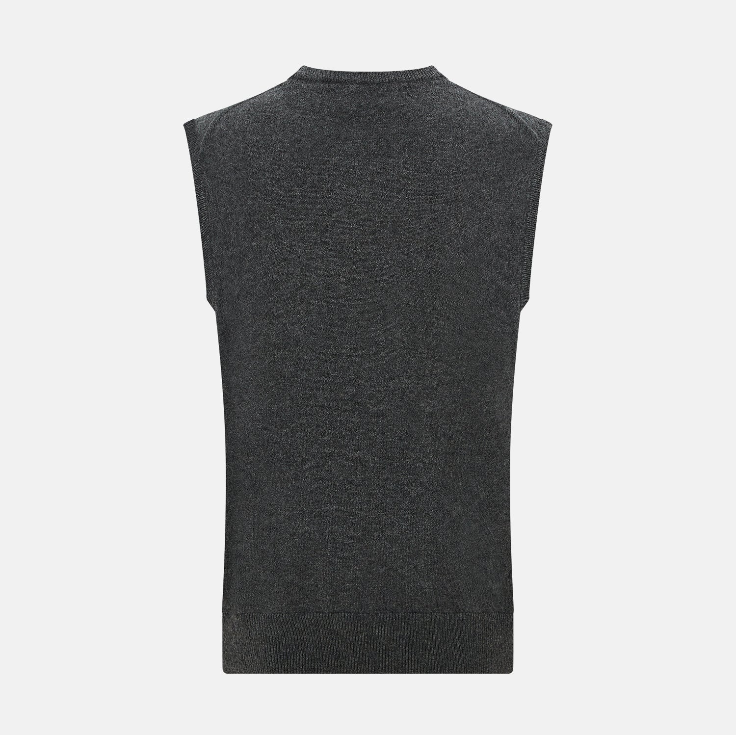 View 3 of product The Turnbull & Asser Charcoal Grey Cashmere Round Neck Vest is a sleeveless knit sweater vest shown against a plain white background.