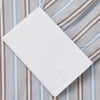 View 3 of product Turnbull & Asser's Beige Multi Stripe Cotton Regular Fit Penrose Shirt features blue, beige, and white vertical stripes with a crisp white collar and cuffs. Displayed on a plain background.