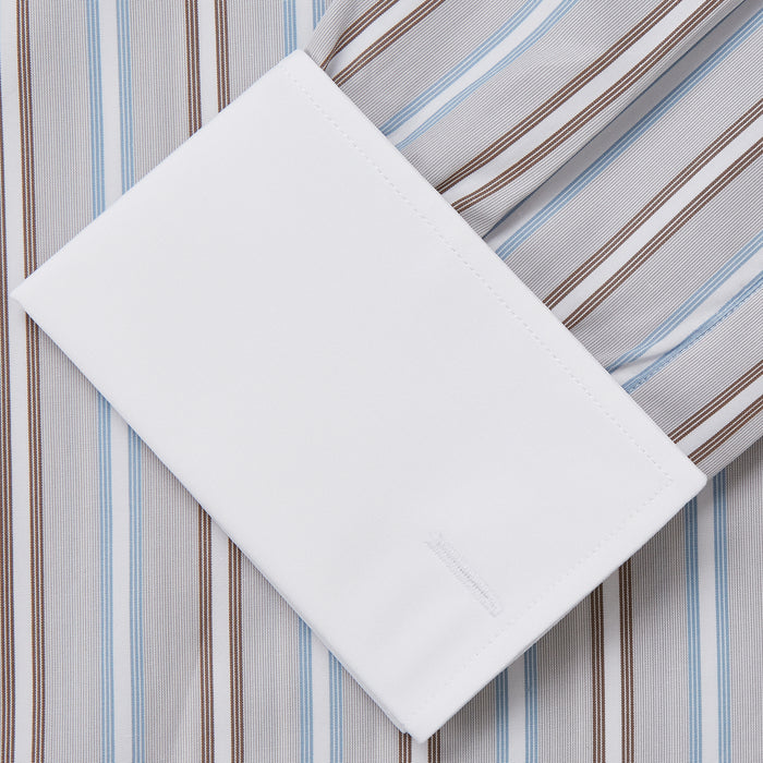 Beige Multi Stripe Cotton Regular Fit Penrose Shirt Image 2