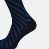 View 4 of product The Turnbull & Asser Navy Diagonal Striped Long Sock, crafted from premium mercerised Egyptian cotton, is shown solo on a plain white background.