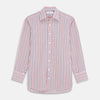 View 1 of product The Turnbull & Asser Navy and Red Check Cotton Regular Fit Mayfair Shirt features a classic T&A collar and long sleeves, shown laid flat on a white background.