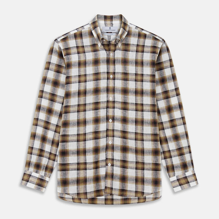 Brown Multi Check Linen Fabric Image 1