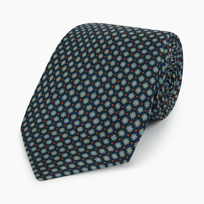 Navy Geometric Floral Silk Tie Image 4