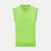 View 1 of product The Turnbull & Asser Lime Green V-neck Cashmere Vest features a sleeveless design and ribbed edges, shown against a plain white background.