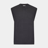 View 1 of product The Turnbull & Asser Brown Fine Merino V-Neck Vest features a sleeveless design with wide shoulders, ideal for layering in cooler seasons, shown here against a plain white background.
