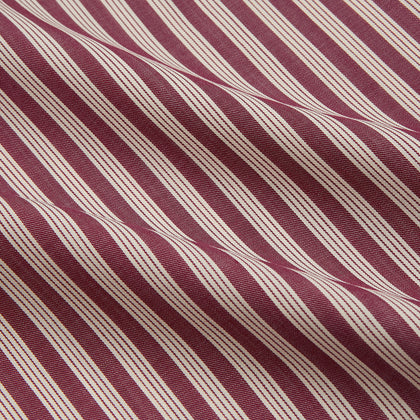 Burgundy Multi Stripe Weekend Fit Wool Shirt with Derby Collar and 1 Button Cuffs Image 3