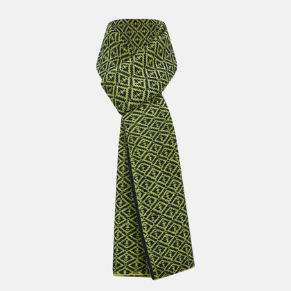 Petrol Green and Chartreuse Diamond-Patterned Cashmere Knitted Scarf