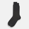 View 2 of product A Charcoal Dash Striped Mid-Length Sock from Turnbull & Asser is shown on a plain white background, positioned to emphasize its ribbed texture and length.