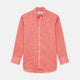 The Turnbull & Asser Pink Linen Weekend Fit Hayne Shirt is a casual, long-sleeve button-down with a subtle texture and white buttons, neatly laid flat on a white background.