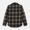 View 4 of product The Turnbull & Asser Navy and Beige Check Wool and Mohair Blend Somerset Overshirt, featuring long sleeves, two chest pockets, and a classic collar, is laid flat on a white background.