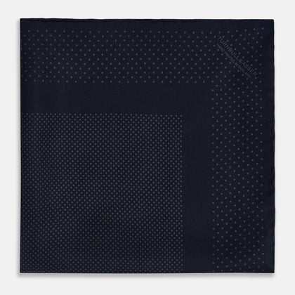 Navy and Charcoal Dot Silk Pocket Square Image 3