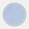 View 1 of product A circular close-up of Turnbull & Asser’s Blue Grid Check Cotton Fabric shows its white base with evenly spaced blue grid lines, bordered by a gray ring on a white background.