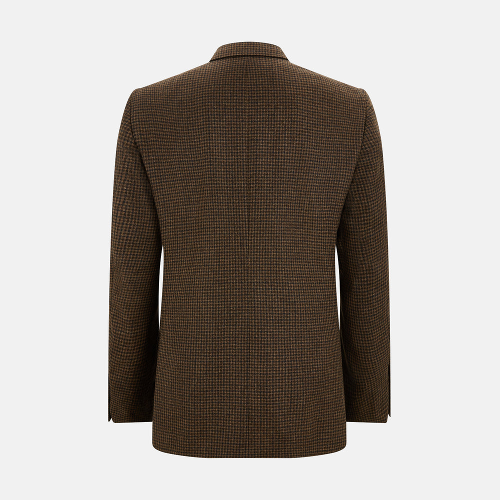 The Turnbull & Asser Brown Gingham Check Sports Jacket features a single button closure, notched lapels, and two front flap pockets, shown against a plain white background.