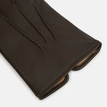 Brown/Beige Fur-Lined Hairsheep Leather Touchscreen  Gloves Image 1