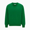 View 6 of product The Turnbull & Asser Grass Green Cashmere Round Neck Jumper features long sleeves, ribbed cuffs, collar, and hem, shown on a white background.
