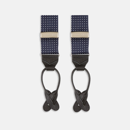 Navy & White Small Spot Adjustable Silk Braces Image 3
