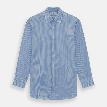Light Blue Gingham Check Shirt with T&amp;A Collar and 3-Button Cuffs