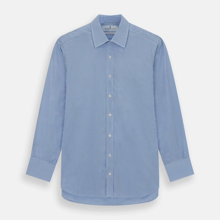 Light Blue Gingham Check Shirt with T&amp;A Collar and 3-Button Cuffs