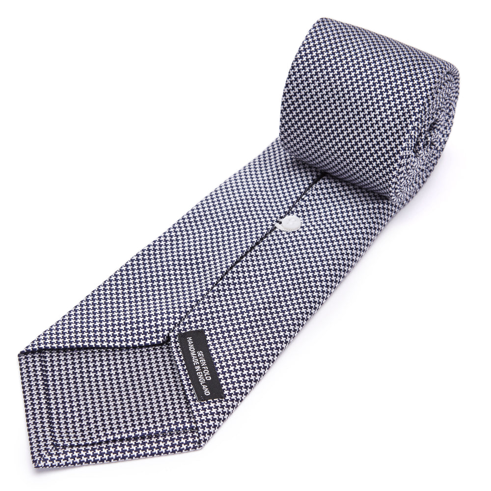 Seven-Fold Navy & White Houndstooth Silk Tie
