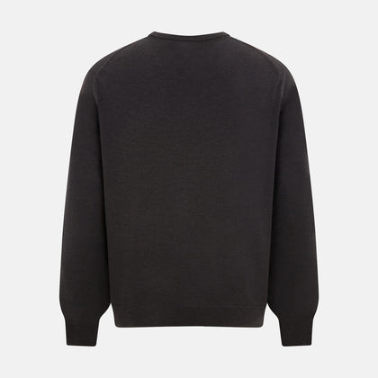 Charcoal Grey Fine Merino Round Neck Jumper Image 2