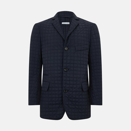 Fulham Navy Single-Breasted Quilted Blazer