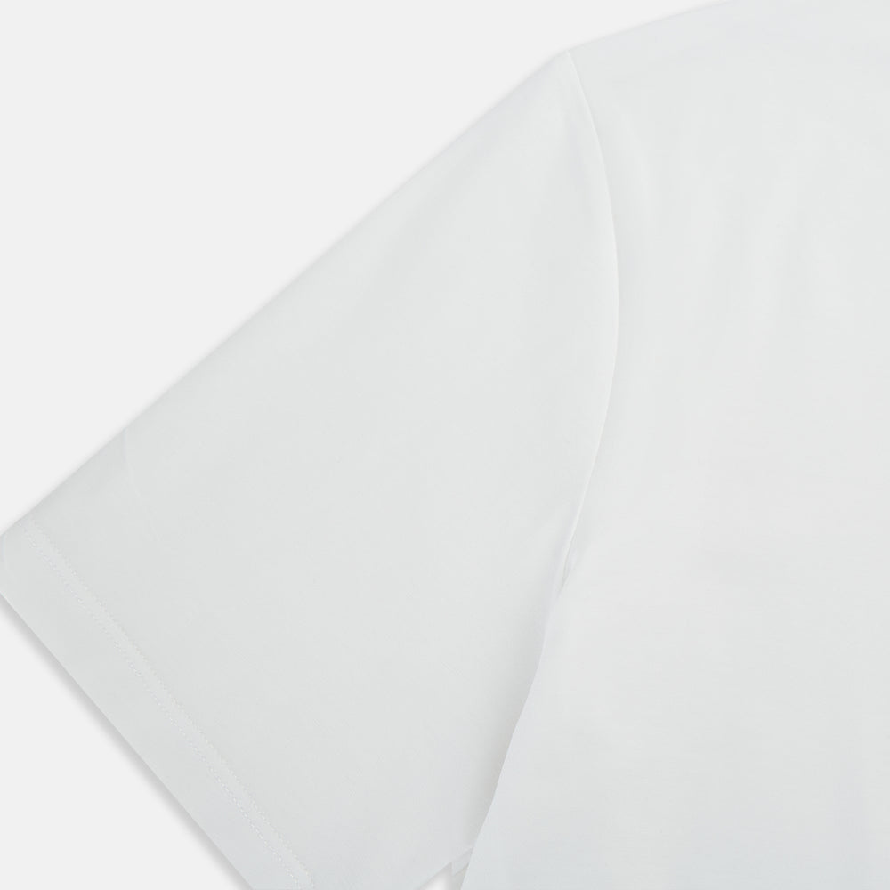 Experience comfort in the Turnbull & Asser White Short-sleeve Pyjama Shirt—a plain crew neck T-shirt laid flat on a white background, perfect as elevated loungewear or a sleek pyjama essential.