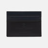 View 1 of product The BLACK LEATHER CARD HOLDER by Turnbull & Asser features multiple card slots and an embossed logo on front, crafted in minimalist black leather and showcased on a plain white background.