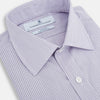 View 2 of product The Lilac Halo Stripe Mayfair Shirt by Turnbull & Asser features a relaxed Mayfair fit, white buttons, a pointed collar, and a subtle lilac stripe pattern for timeless sophistication.