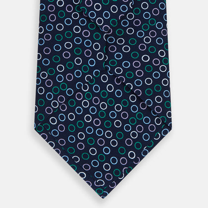 Green and Lilac Dark Navy Silk Tie Image 2