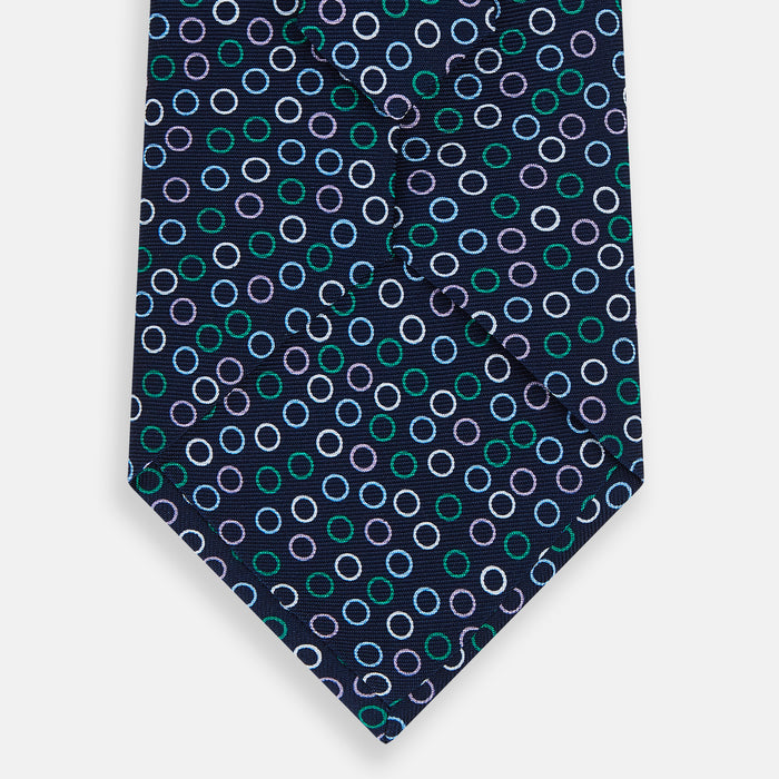 Green and Lilac Dark Navy Printed Silk Tie Image 2