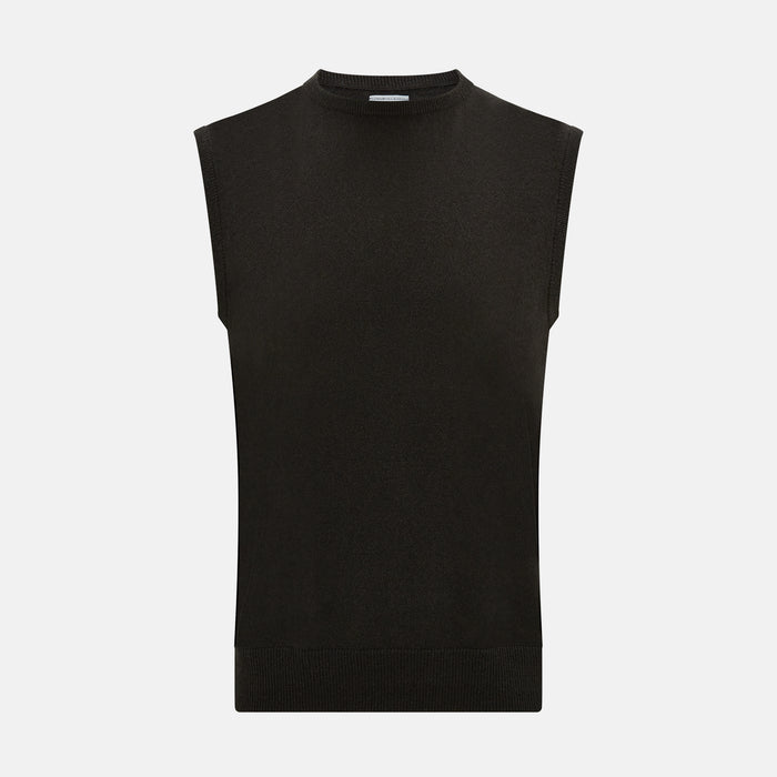 Dark Brown Cashmere Round Neck Vest
