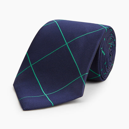 Green and Navy Window Pane Silk Tie Image 4